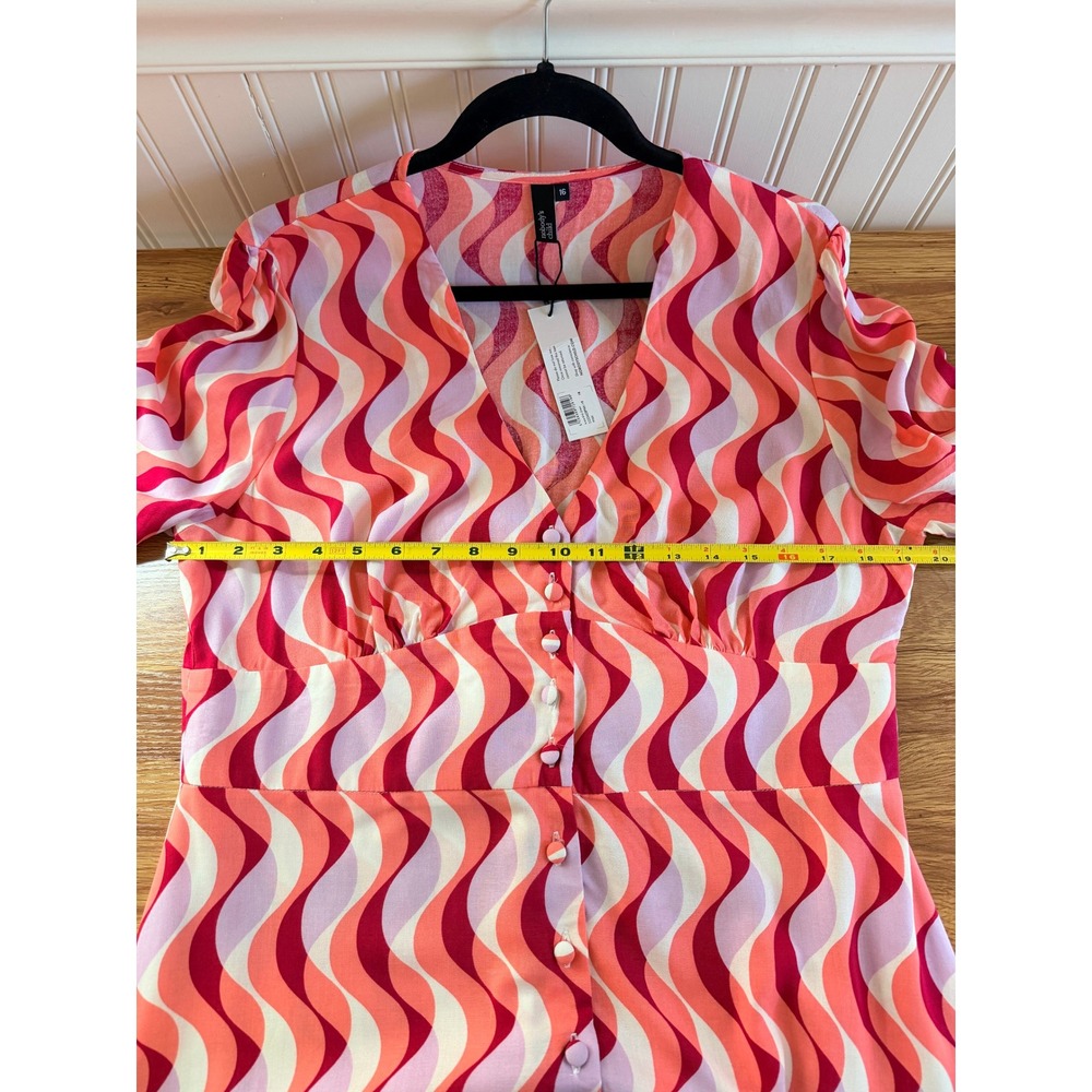 Nobody's Child Alexa Midi Dress Retro Wavy Print Pink Orange Size 16 (UK)/12 US - Picture 14 of 15